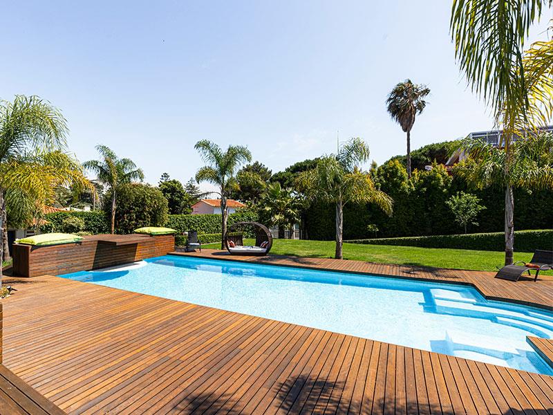 Pool with wooden decking